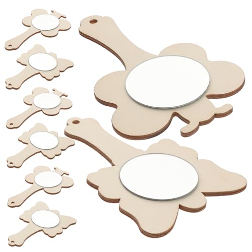 Healvian DIY Wooden Mirror Kit 8pcs Kids Painting Toy Hand Mirrors Handle Proof