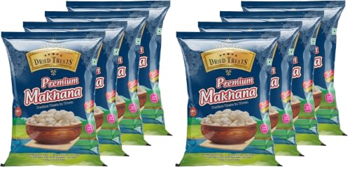 Image of Dried Treats Makhana 1000 Grams (4 X 250 Grams) Fit for Fasting Crunchy and Gluten-Free Fox Nuts Rich in Protein Ideal for Healthy Snacking Phool Makhana for Roasting & Cooking (Pack of 2)