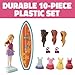 Surfing Girl Figurine Playset – 10-Piece Set with Interchangeable Hairstyles, Outfits, and Surfboard – Creative Beach-Themed Toy for Kids Ages 3 and Up