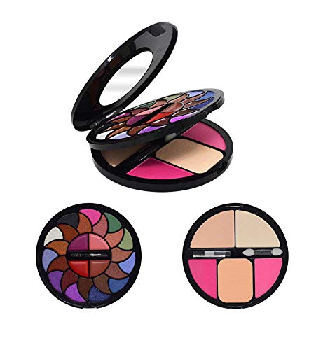 Glavon®ADS All in one Makeup Kit for women with|22,Eye Shadow|4,Lip Color|2,Blusher|2,Powder Cake|3,Sponge/Puff/Brushes| With White Kajal Pencil - (Free)