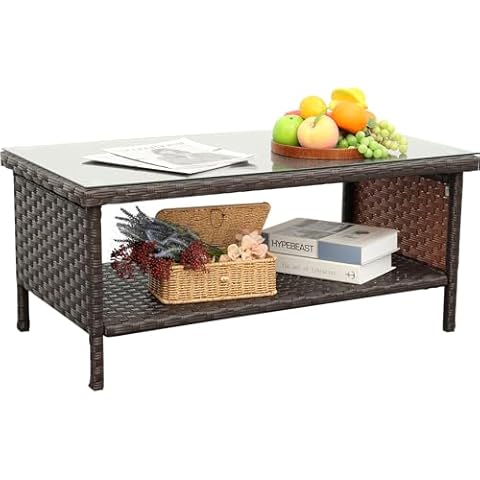 Outdoor Wicker Coffee Table with Storage and Furniture Cover Cover