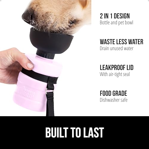 Image of GORILLA GRIP Dog Water Bottle, Portable Water Bowl Dispenser for Dogs, 12 oz Leak Proof Pet Travel Squeeze Bottles, Food Grade Silicone, to Go Puppy Essentials, Hiking Camping Trip Accessories, Pink