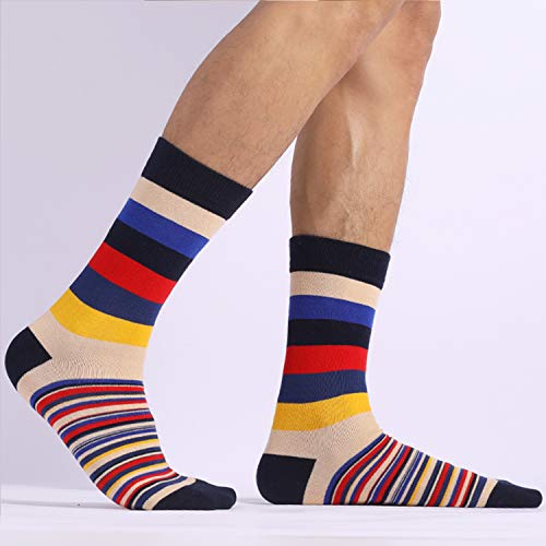 5 Pairs Men's Striped Crew Socks Mid-calf Dress Socks Casual Socks Colorful Striped Good Mood Socks2