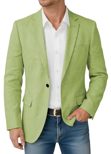 CYANDUSTY Men's Linen Sport Coat Light Green Lightweight Sport Coat