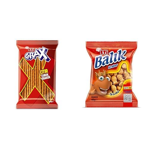 Eti Crax Sade Çubuk Kraker 40 g x 34 Adet x1 + Eti Balık Kraker 40 g x 16 Adet x1