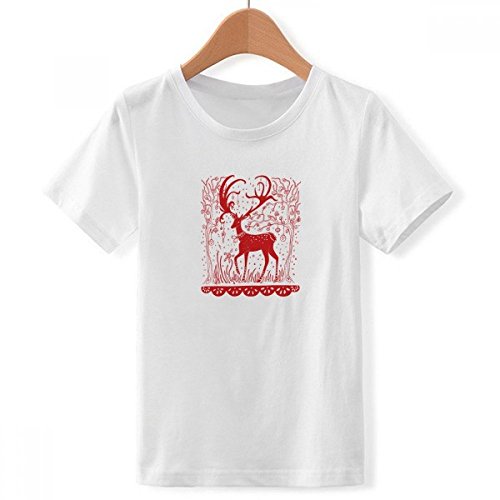 Photo de DIYthinker Cartoon cerf Papier Rouge Animal Cutting Crew T-Shirt col Blanc pour Les Garcon X-Grand Multicolore
