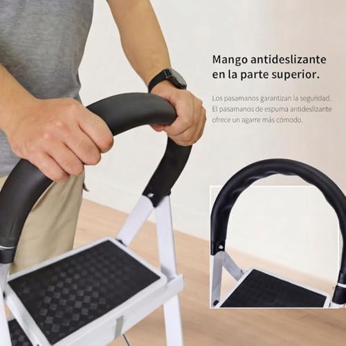 Escalera plegable estable de 4 peldaños con mango antideslizante para evitar caídas 6