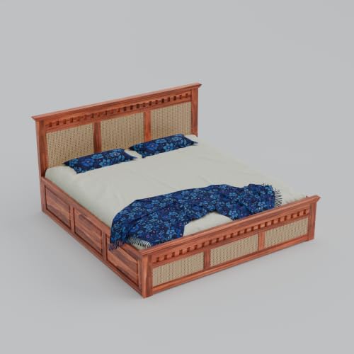Image of Sheesham Wood King Size Bed with Storage Wooden Double Bed Cot Palang Furniture for Bedroom Living Room Home Hotel (Honey Finish) 1 Year Warranty