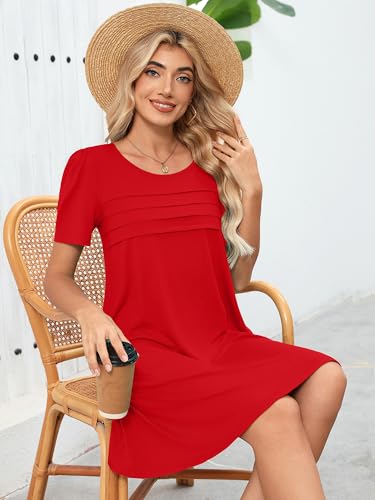 Image of Heymoments Women's Short Sleeve Crewneck Sundress Summer Casual A-Line Beach Dress with Pockets S-2XL
