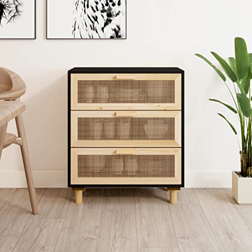 Colore: nero TEKEET Armadietti & Storage-Credenza Nero 60x30x70 cm in Legno massello di pino e rattan naturale - Nero