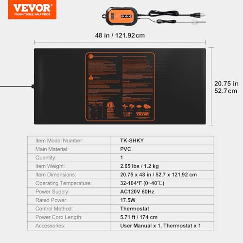 Image of VEVOR 48 inchx 20.75 inch Seedling Heat Mat with Digital Thermostat Controller Combo Set, MET-Certified, Waterproof, for Indoor Germination, Gardening, Hydroponics, Greenhouse Use, 1 Pack