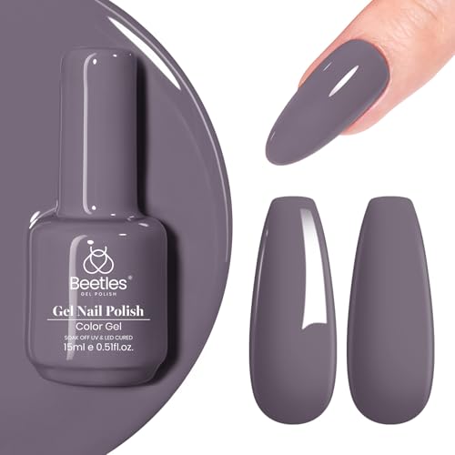 Image of Beetles Purple Grey Gel Polish - 1 Pcs 15ml Grayish Purple Gel Polish Stormwatch Color Soak Off Uv Nail Lamp Fall Nails Art Manicure Salon DIY Design Decoration at Home