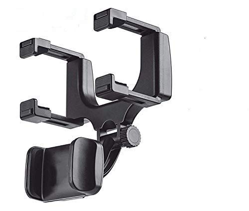 Digix 360 Degree Rotation Universal Adjustable Car Mount Holder for Rear View Mirror with Anti-Vibration Pads Stand, Supports Up to 6.5 inch Mobiles (Black)