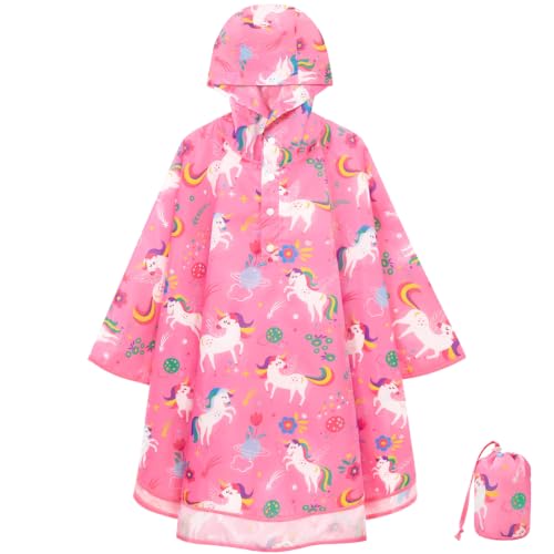 Image of WAWSAM Lightweight Rain Poncho Kids, Ponchos for Kids Waterproof Reusable Hooded, Kids Poncho Rain Jacket