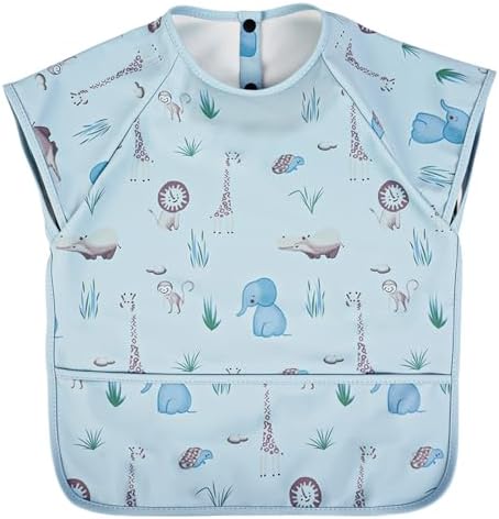 Vicloon Lätzchen mit Kurzen Ärmeln, Abwaschbar Ganzkörper Lätzchen für Babyfütterung, Babylatz mit Auffangschale, Mess Proof, Maschine Waschbar & Wasserdicht, Unisex für Babys