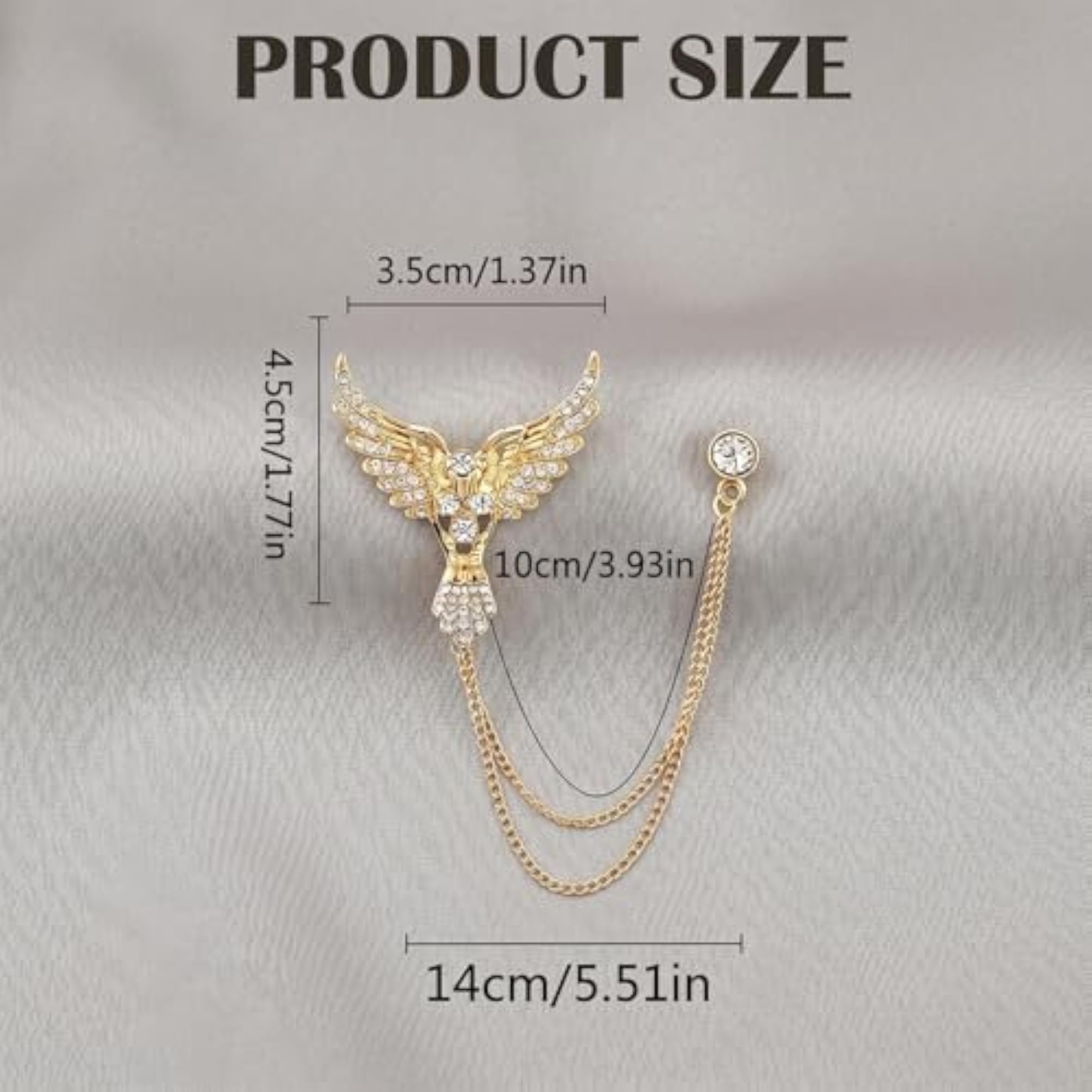Men's Suit Shirt Stud Lapel Pin with Crystal Chain, Elegant Design