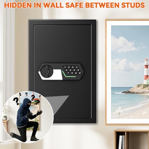 22'' Tall Fireproof Wall Safes Between the Studs, Fire Security In Wall Safe with Digital Keypad, 2 Removable Shelves and Fireproof Bag, Anti-Theft Hidden Safe for Home, Pistols, Cash, Documents by Broynix - Used condition - Image 7