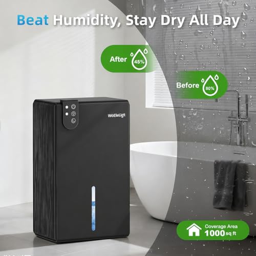 Image of 98 OZ Small Dehumidifier for Home 1000 Sq Ft, Quiet Dehumidifier with Drain Hose, Auto Shut-Off, Sleep Mode, 7-Color Light for Basement, Bedroom, Bathroom, Closet, RV (Black)