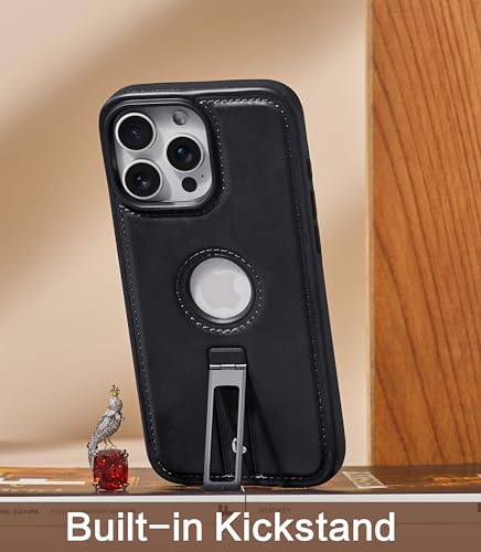 Bullroye for iPhone 15 Pro Case Leather with Stand, Black - image 4