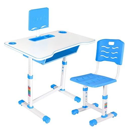 Kids Desk and Chair Set Height Adjustable Ergonomic Children Sturdy Table, Childs Study School Desk Kids Art Writing Desk (Blue-B)