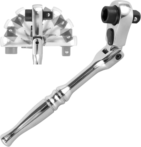 Image of NIHUIFDPY 1 /4 inch Mini Ratchet Wrench & Bit Driver, 2 in 1 Flex Head Stubby Ratchet Handle with Reversible Switch, 72-Tooth 5 Swing Arc for Tight Spaces, Chrome Vanadium Steel, 115mm