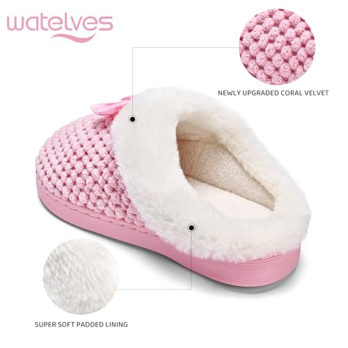 Image of WateLves Girls Slippers Memory Foam Toddler Kids Comfort Wool-Like Plush Fleece Lined House Shoes for Indoor & Outdoor