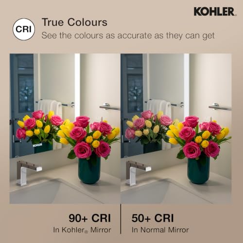 Image of Kohler Forefront Rectangular Light Mirror for Bathroom 600mm X 650mm (24 inch x 26 inch) LED Mirror for Wash Basin- Anti-Steam & Digital Mirror Clock Display - Touchless Control - High Definition Reflection
