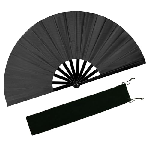 EOSAU Boots on The Ground Hand Fan Large Rave Fan Clacking Fans for Line Dancing Popping Folding Hand Fan Foldable for Kungfu Festival EDM Party Music (Black)