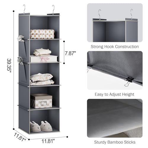 YOUDENOVA Hanging Closet Organizer, 5-Shelf Closet Hanging Storage Shelves, Grey by YOUDENOVA - Image 2