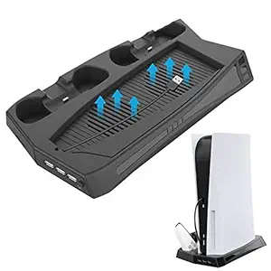 TCOS TECH PS5 Vertical Stand for PlayStation 5 with Cooling Fan Dual Controller Charging Station Dock USB HUB for PS5 Ultra HD PS5 Digital Edition Console
