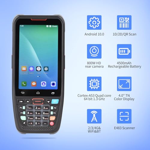 BISOFICE Handheld POS Android 10.0 PDA Terminal 1D/2D/QR Barcode Scanner Support 2/3/4G WiFi BT Communication with 4.0 Inch Touchscreen for Supermarket Restaurant Warehouse Retail Inventory Logistics