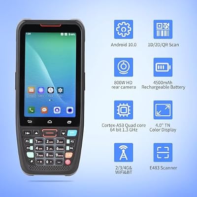 BISOFICE Handheld POS Android 10.0 PDA Terminal 1D/2D/QR Barcode Scanner Support 2/3/4G WiFi BT Communication with 4.0 Inch Touchscreen for Supermarket Restaurant Warehouse Retail Inventory Logistics