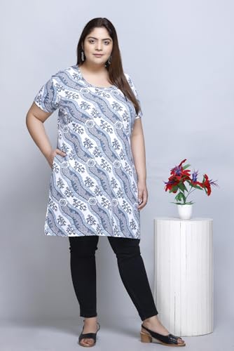 Image of RYSH Women's All-Over Printed Cotton Plus Size Longline T-Shirt with Pockets