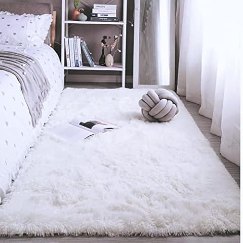 Alfombra De Pelo Largo Antideslizante Super Suave (Blanco Crema, 80x160 cm) Cover