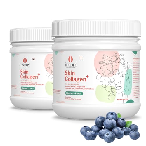 Image of Inaari Collagen Supplements For Women | Marine Collagen Type 1 and 3 Japanese Powder | Contains Glutathione, Vitamin C & E| Blueberry Flavor | 400 g