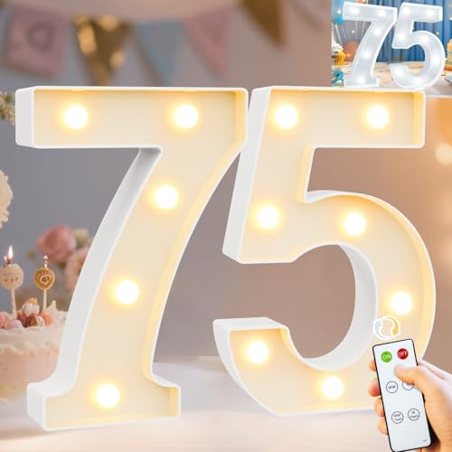 Image of Pooqla 75th Birthday Decoration for Women Men, Decorative Marquee Numbers with Remote, Light Up 75 Sign for Party Backdrop 75th Wedding Anniversary Decor, Warm White and Cool White Number 75