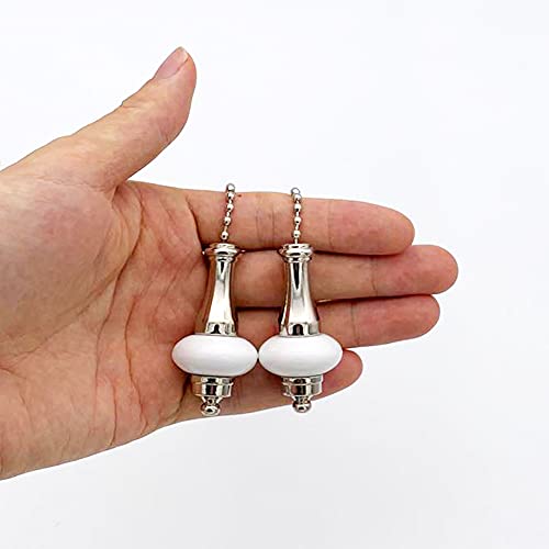 Image of Ceramic Ceiling Fan Pull Chain Set, 2Pieces Silver Decorative Fan Pull Chain Pendant Extension, 12 Inches Lighting & Fan Beaded Ball Fan Cord Extender with Connector(White)