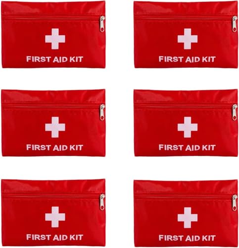 Image of 6 Pack Empty First Aid Kit Bag, Small First Aid Pouch Bulk, Water Resistant Travel Medical Organizer, Mini Emergency Supply Storage for Home, Car, Office, Camping, Outdoors (Red, 11x16cm, Bag Only)