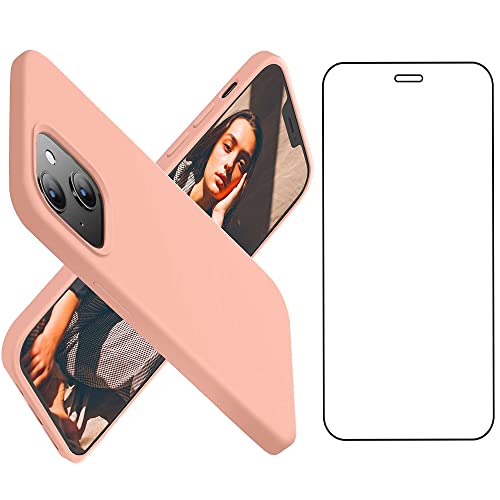 INTOBAS Funda de Silicona Líquida Compatible con iPhone 13 (6.1”) y Protector de Pantalla de Vidrio Templado,Cubierta a Prueba de Golpes de 3 Estructuras, Microfibra Suave Evita Rasguños (Rosa) Cover