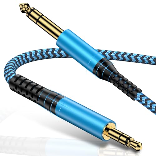 1/8 to 1/4 Audio Cable, 3.5mm to 6.35mm Stereo Cable Aux Male Cord Nylon Braided Cable 6FT for iPod, Guitar, Laptop, Mixing Console, Home Theater Devices, Speaker, Amplifier, Sound Card, Receiver