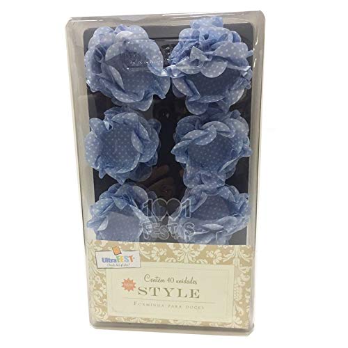 Forminha para Doces Finos Style Azul com bolinhas brancas - 40 Unidades