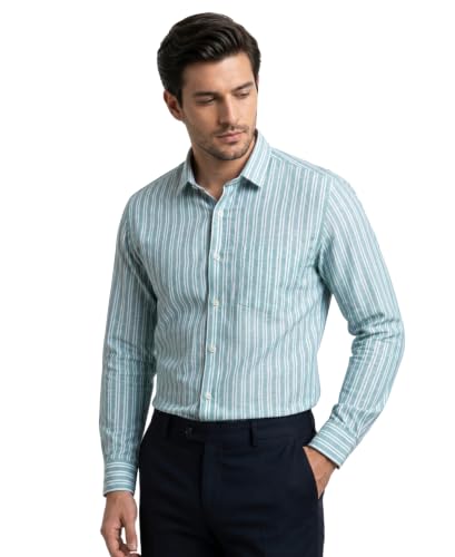 Image of Men's Regular Fit Stripes Pattern Casual Shirt With Pocket | Full Sleeves