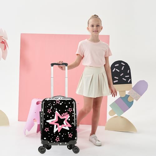 Image of Kids Luggage with Spinner Wheels Carry on Suitcases for Girls 2 Piece Luggage Sets 16 inch Toddler Suitcase for Kids Rolling Suitcase Airline Approved (Pink Star)