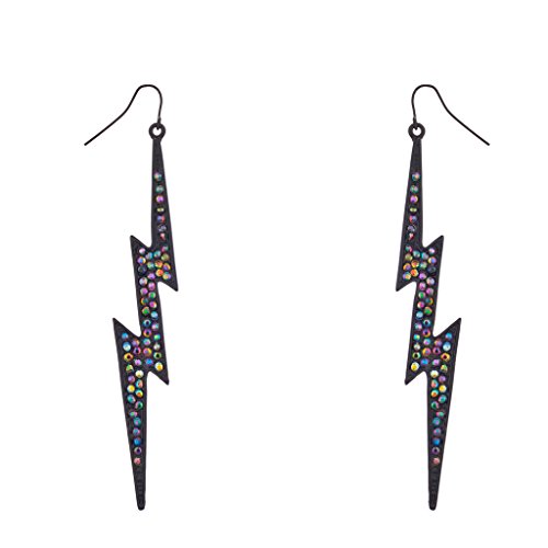 Lux Accessories Rainbow Pave Crystal Lightning Bolt Black Dangle Earrings