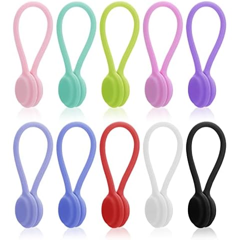 Lusofie Magnetic Cable Tie, 10 Pcs Silicone Cable Ties Cord Organizer Reusable Magnetic Cord Ties USB Cable Manager for Office, School, Home Book Markers, and Fridge Magnets Cover