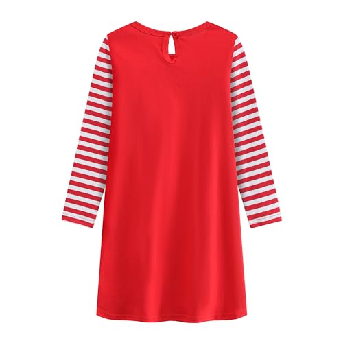 Toddler Girl Christmas Dress Kid Long Sleeve Reindeer Santa Snowman Tree Strip Patchwork Xmas Shirt Dress Clothes 4-10 Year2