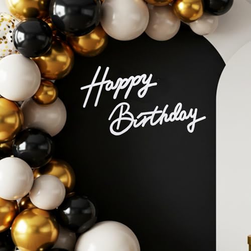 Image of TONIFUL Happy Birthday Sign for Backdrop - White Felt Banner - Includes Dot Glue - Perfect for Birthday Party Backdrop,Wall Decr,Balloon Arch,Photo Background