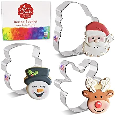 Faces of Christmas Cookie Cutters 3-Pc. Set Made in USA by Ann Clark, Santa Face, Reindeer Face, Snowman Face Cover