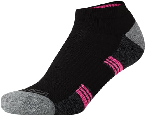 Nautica Meias femininas – Meias atléticas acolchoadas de corte baixo (pacote com 12), Preto/rosa, 4-
