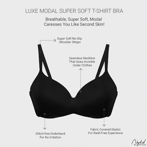 Image of NYKD (NYB013 Ultra Soft Modal Fabric Lightly Padded & Non Wired Tshirt Bra for Women | Seamless Neckline with Comfortable, Soft & Non Slip Shoulder Strap